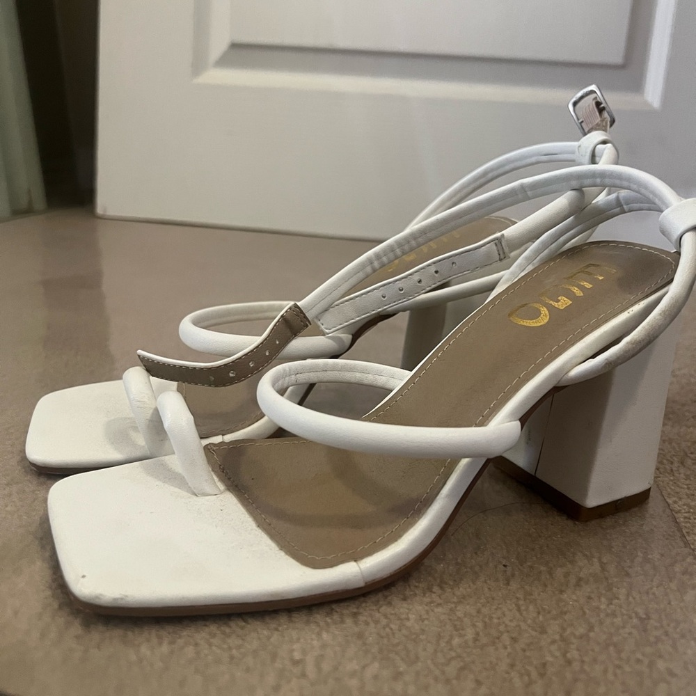 EGO White Strappy Block Heels